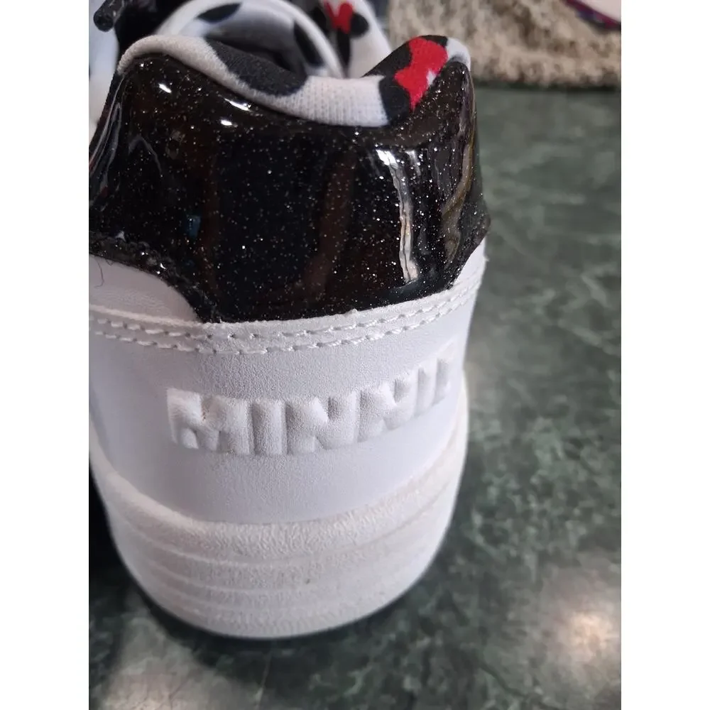 Disney Minnie Mouse Sneakers Ladies Size 8 White Polka Dot Laces Red Bow New